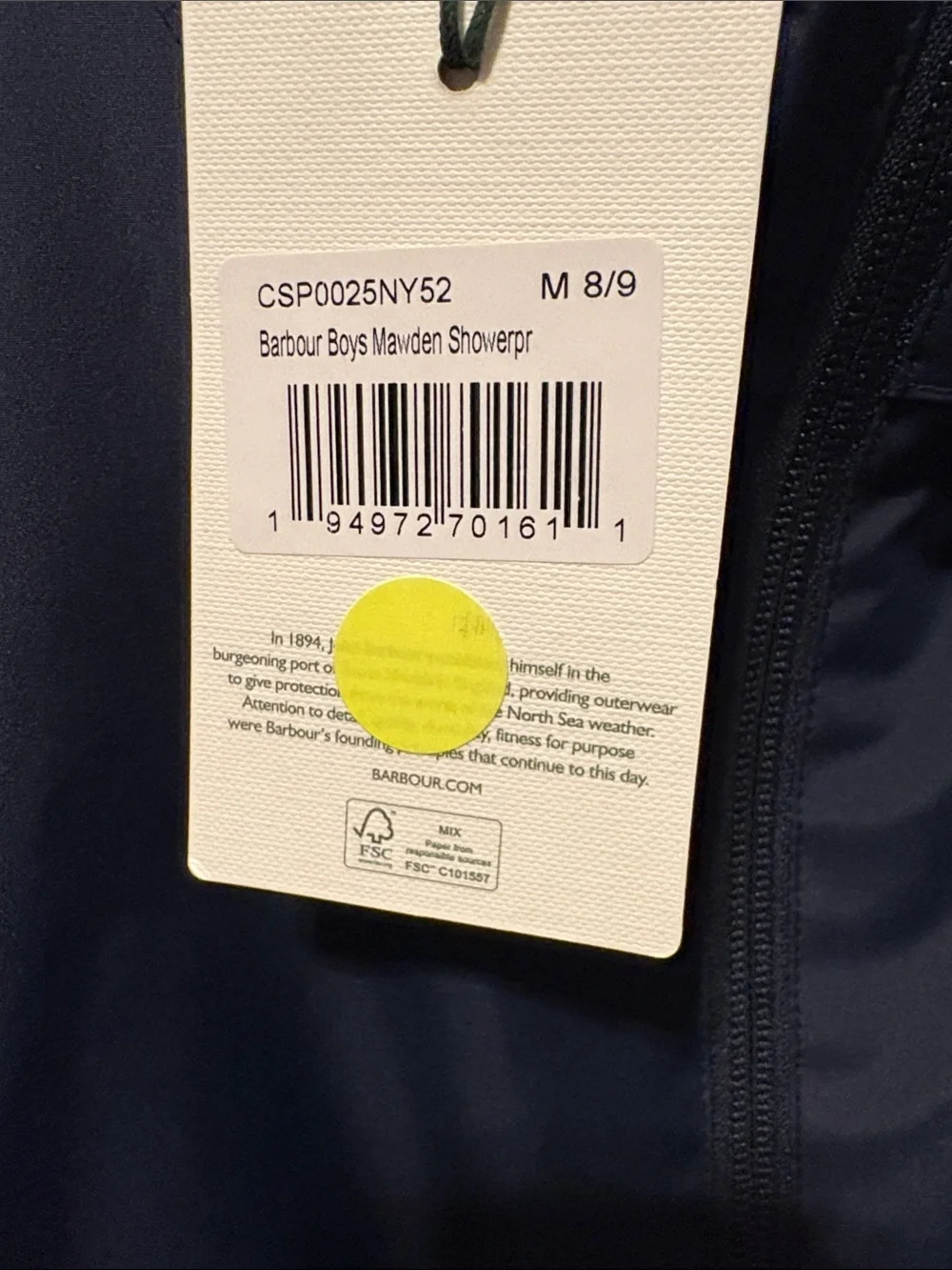 NWT Barbour Navy Kids Hooded Raincoat with Tartan Trim Size M(8/9)